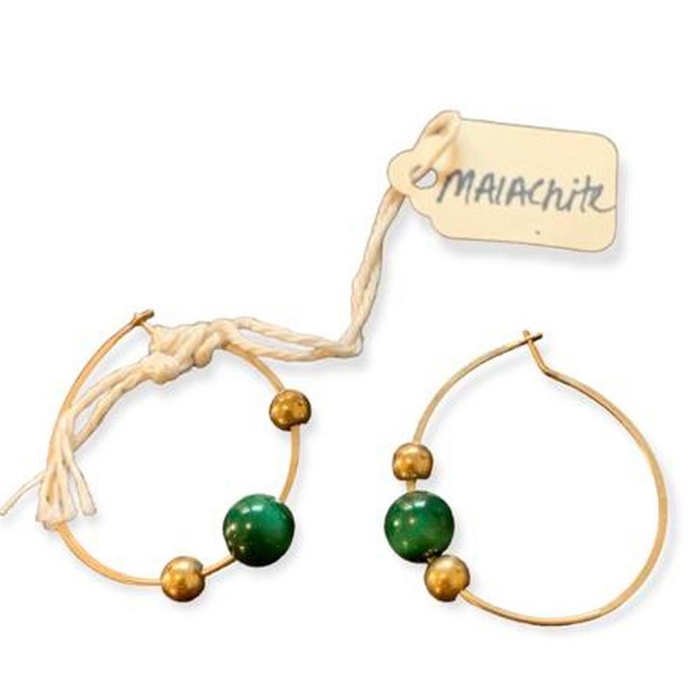 Vintage 14k gold plated malachite hoops nwt